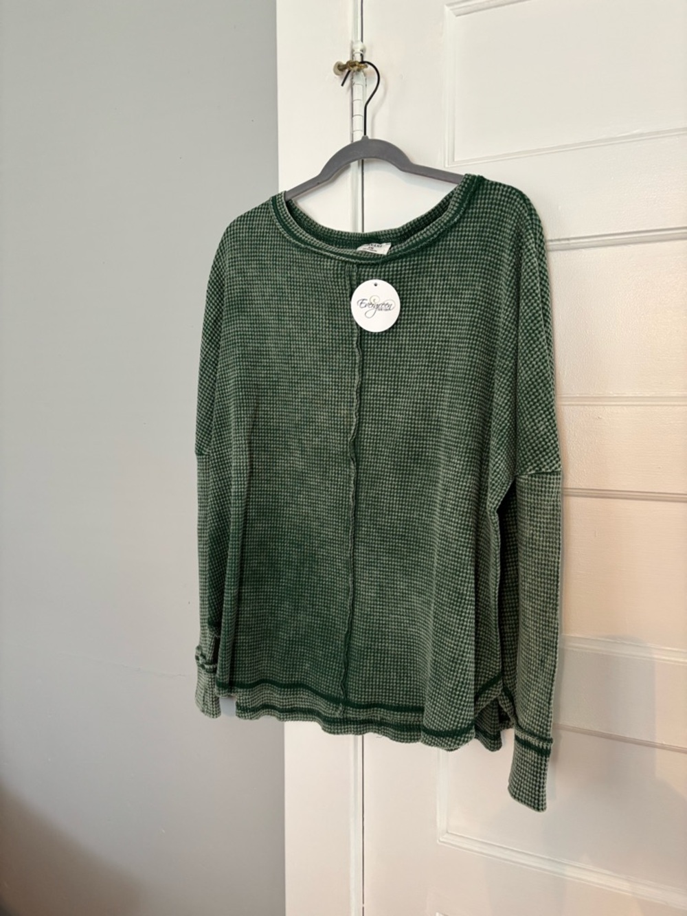 Zenana Outfitters Olive Green Waffle Knit Pullover